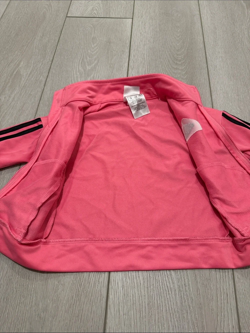 Adidas Toddler Pink Zip-Up Track Jacket with Black Stripes